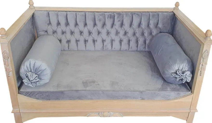 Casa Padrino Barock Hundebett Grau / Naturfarben - Prunkvolles Antik Stil Hundebett - Handgefertigte Hunde Möbel im Barockstil - Barock Tiermöbel - Antik Stil Tiermöbel