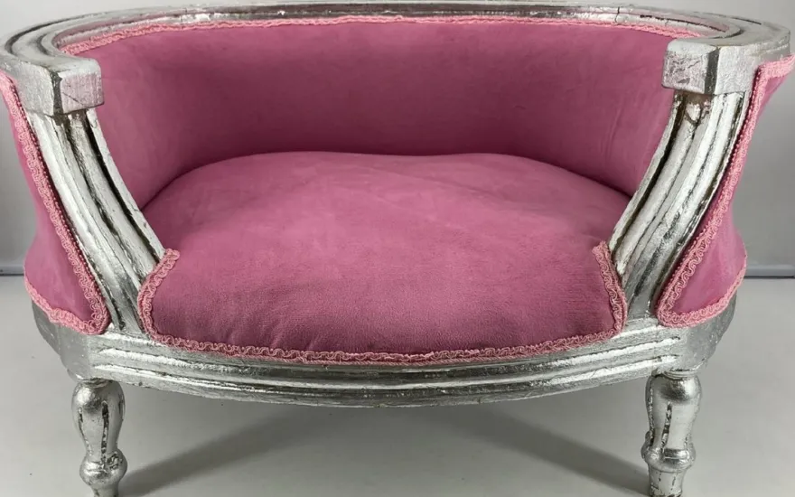 Casa Padrino Barock Hundebett Rosa / Silber - Barock Hundemöbel - Barock Tiermöbel - Prunkvolle Tiermöbel im Barockstil