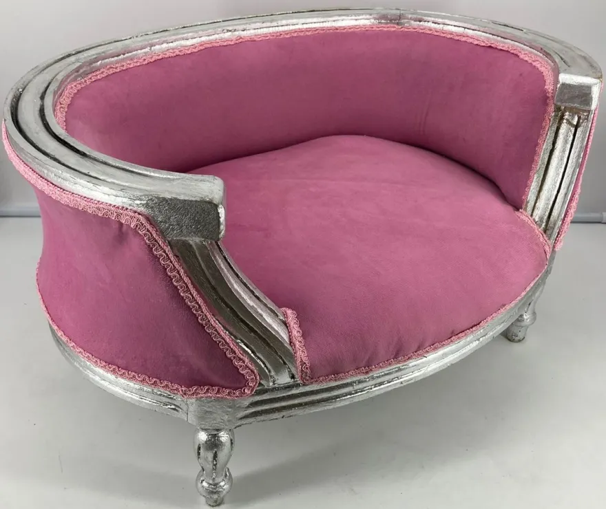 Casa Padrino Barock Hundebett Rosa / Silber - Barock Hundemöbel - Barock Tiermöbel - Prunkvolle Tiermöbel im Barockstil