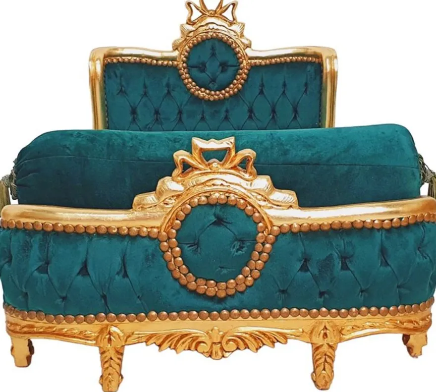 Casa Padrino Barock Hundebett Grün / Antik Gold - Handgefertigtes Antik Stil Hundebett - Prunkvolle Hunde Möbel im Barockstil - Antik Stil Tiermöbel - Barock Tiermöbel
