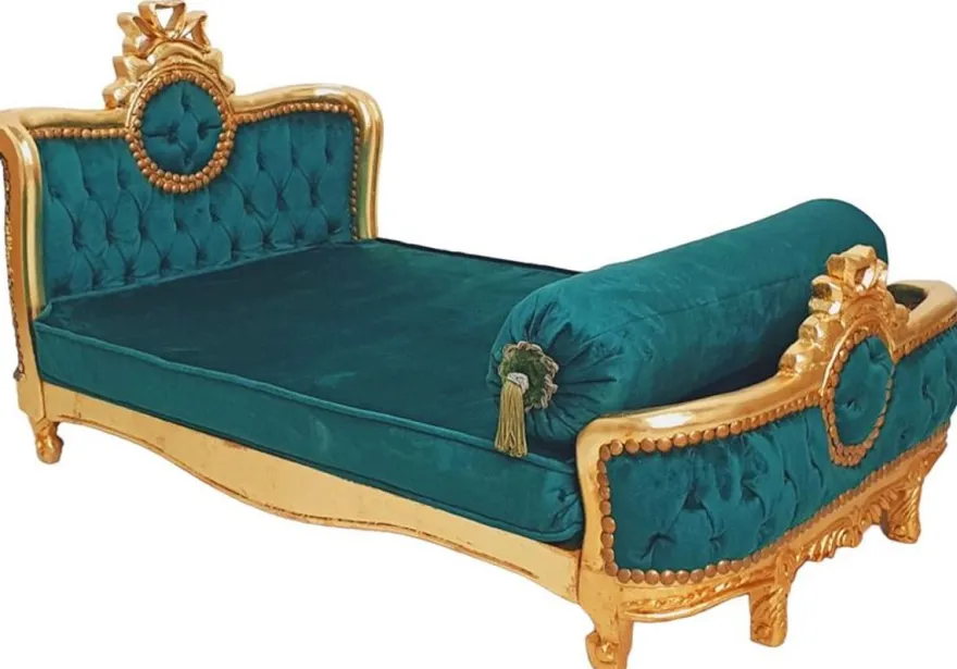 Casa Padrino Barock Hundebett Grün / Antik Gold - Handgefertigtes Antik Stil Hundebett - Prunkvolle Hunde Möbel im Barockstil - Antik Stil Tiermöbel - Barock Tiermöbel