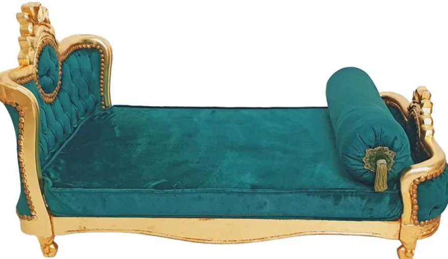 Casa Padrino Barock Hundebett Grün / Antik Gold - Handgefertigtes Antik Stil Hundebett - Prunkvolle Hunde Möbel im Barockstil - Antik Stil Tiermöbel - Barock Tiermöbel