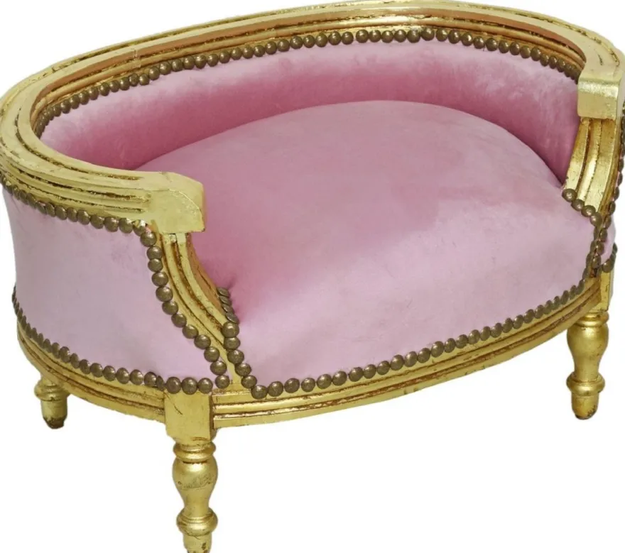 Casa Padrino Barock Hundebett & Katzenbett Rosa / Antik Gold - Handgefertigtes Hunde & Katzen Sofa im Barockstil - Barock Hunde & Katzen Möbel - Barock Tiermöbel