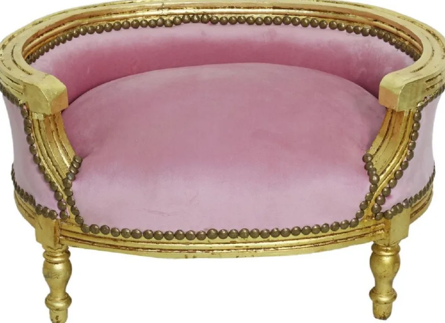 Casa Padrino Barock Hundebett & Katzenbett Rosa / Antik Gold - Handgefertigtes Hunde & Katzen Sofa im Barockstil - Barock Hunde & Katzen Möbel - Barock Tiermöbel