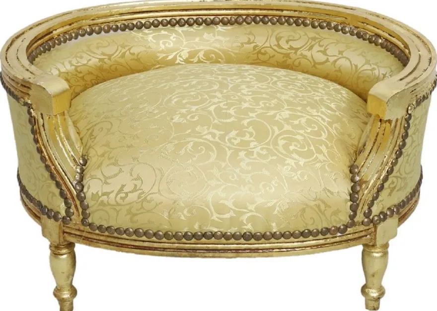 Casa Padrino Barock Hundebett & Katzenbett Gold Muster / Antik Gold - Handgefertigtes Hunde & Katzen Sofa im Barockstil - Barock Hunde & Katzen Möbel - Barock Tiermöbel