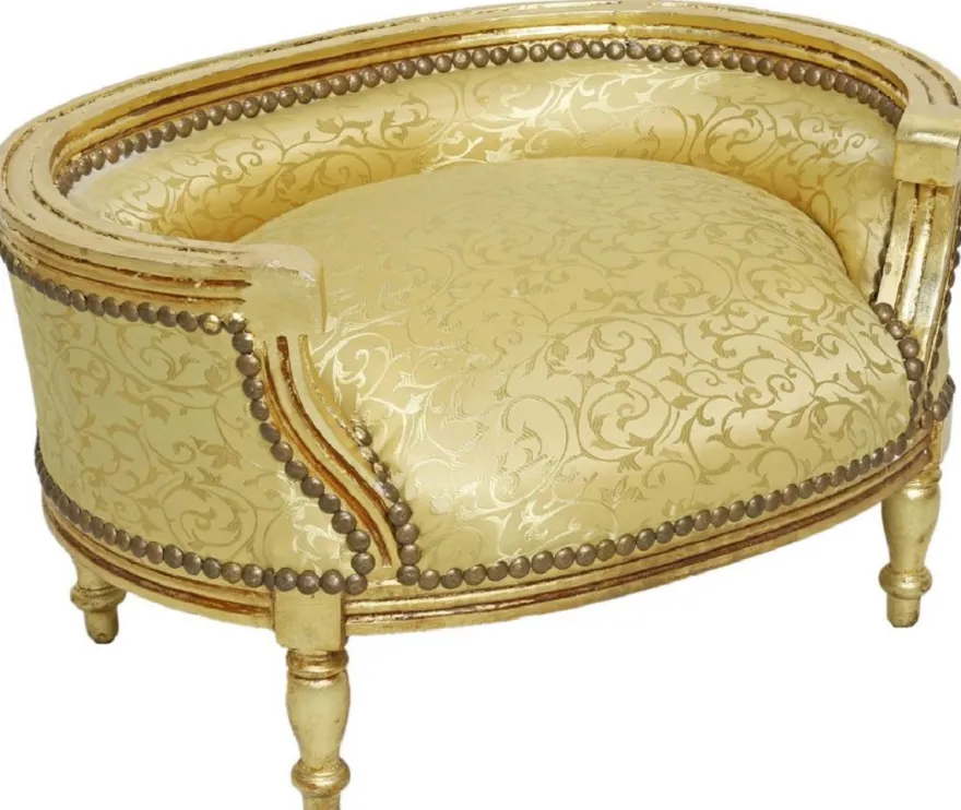 Casa Padrino Barock Hundebett & Katzenbett Gold Muster / Antik Gold - Handgefertigtes Hunde & Katzen Sofa im Barockstil - Barock Hunde & Katzen Möbel - Barock Tiermöbel
