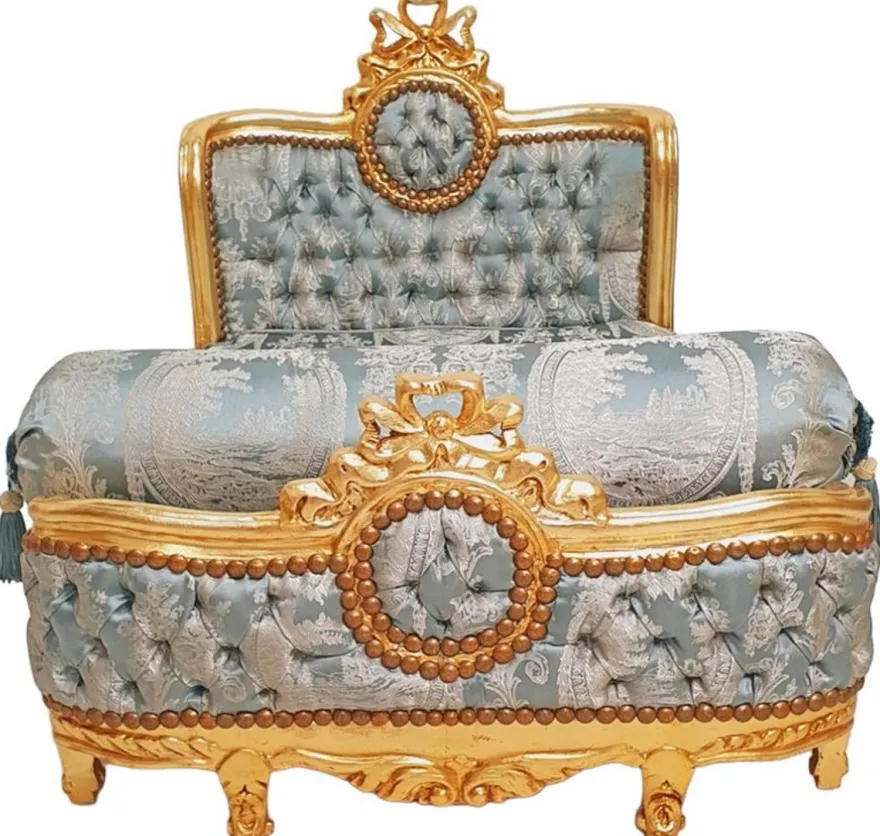 Casa Padrino Barock Hundebett Grün Muster / Antik Gold - Handgefertigtes Antik Stil Hundebett - Prunkvolle Hunde Möbel im Barockstil - Antik Stil Tiermöbel - Barock Tiermöbel