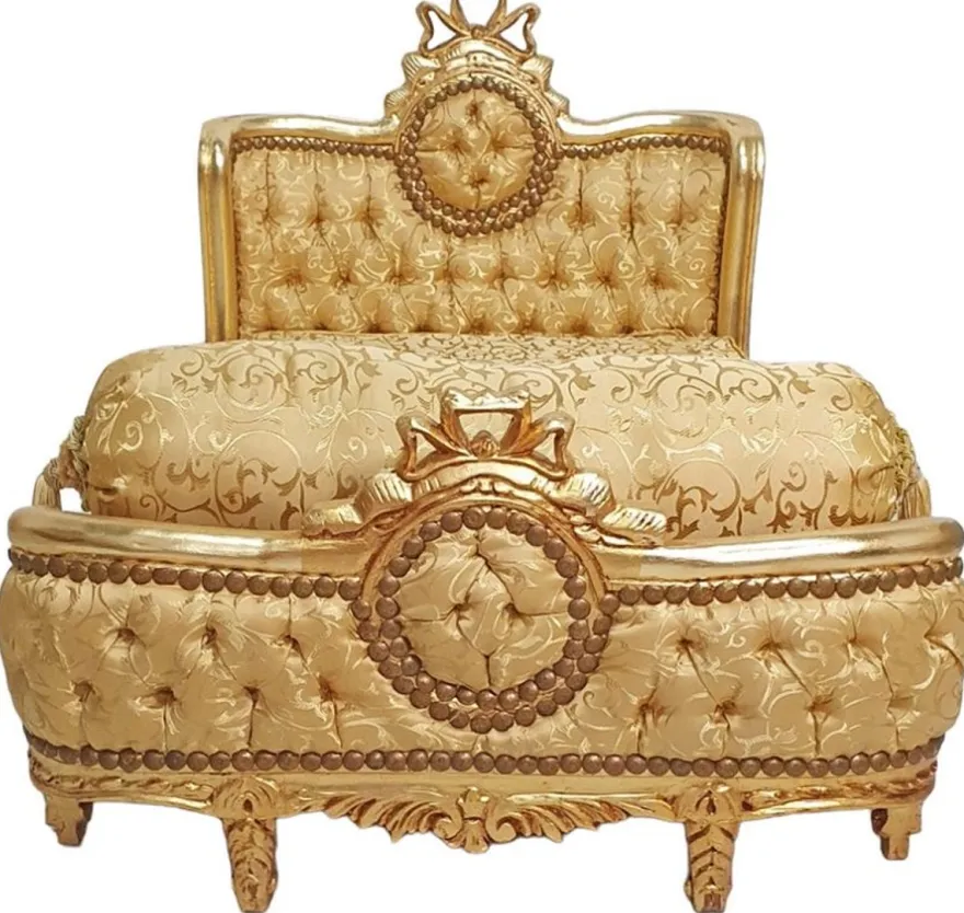 Casa Padrino Barock Hundebett Gold Muster / Antik Gold - Handgefertigtes Antik Stil Hundebett - Prunkvolle Hunde Möbel im Barockstil - Antik Stil Tiermöbel - Barock Tiermöbel