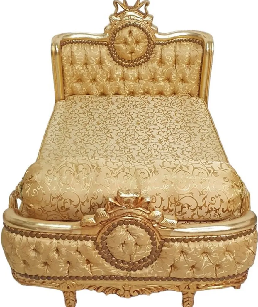 Casa Padrino Barock Hundebett Gold Muster / Antik Gold - Handgefertigtes Antik Stil Hundebett - Prunkvolle Hunde Möbel im Barockstil - Antik Stil Tiermöbel - Barock Tiermöbel