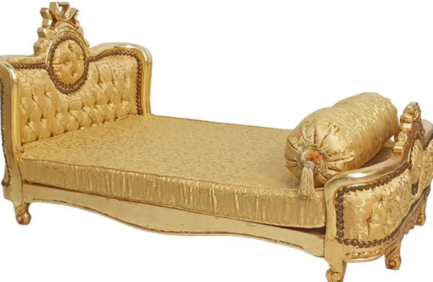 Casa Padrino Barock Hundebett Gold Muster / Antik Gold - Handgefertigtes Antik Stil Hundebett - Prunkvolle Hunde Möbel im Barockstil - Antik Stil Tiermöbel - Barock Tiermöbel