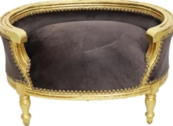 Casa Padrino Barock Hundebett & Katzenbett Braun / Antik Gold - Handgefertigtes Hunde & Katzen Sofa im Barockstil - Barock Hunde & Katzen Möbel - Barock Tiermöbel