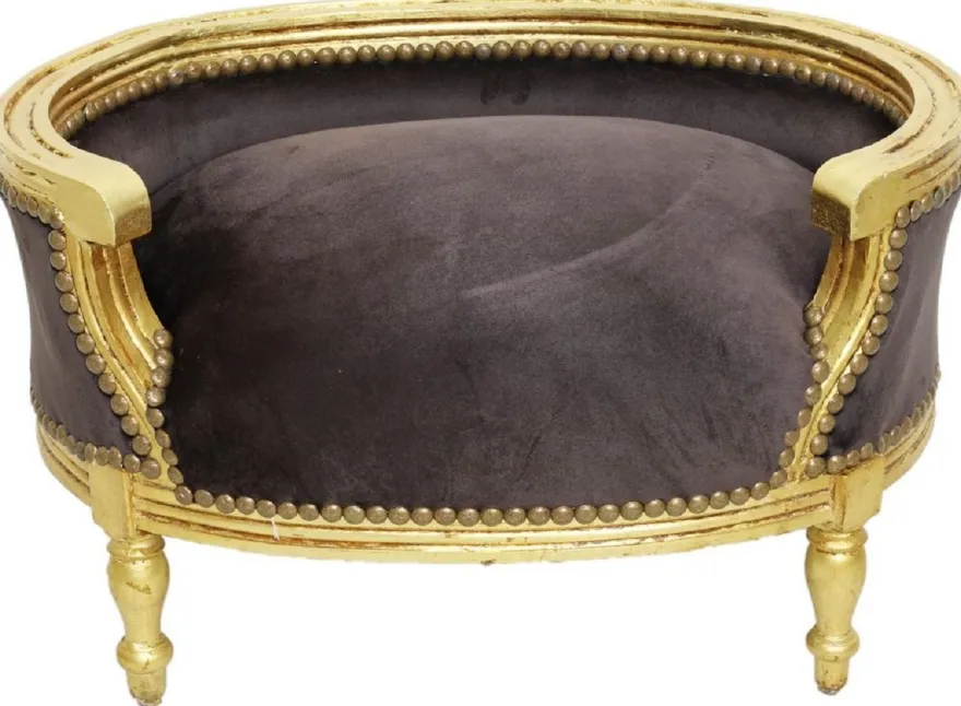Casa Padrino Barock Hundebett & Katzenbett Braun / Antik Gold - Handgefertigtes Hunde & Katzen Sofa im Barockstil - Barock Hunde & Katzen Möbel - Barock Tiermöbel