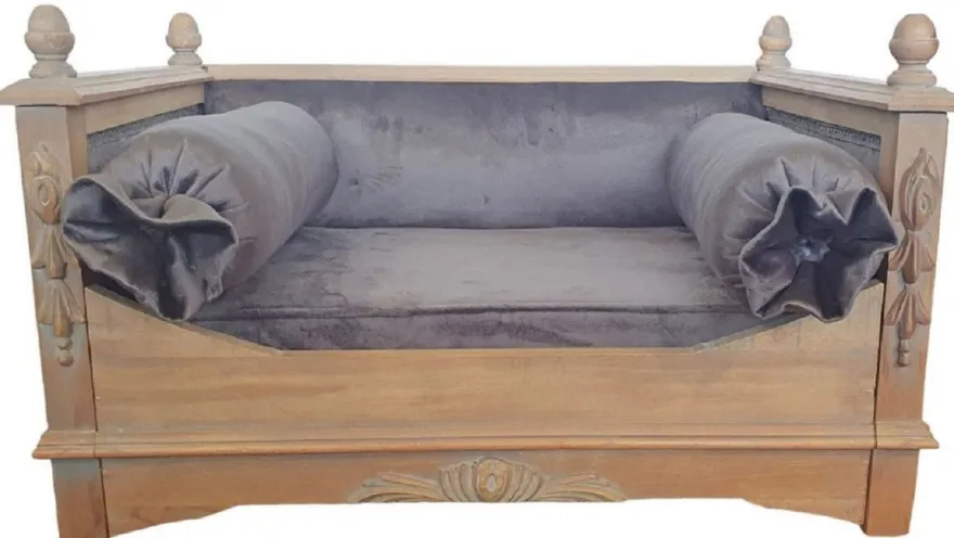Casa Padrino Barock Hundebett Grau / Naturfarben - Prunkvolles Antik Stil Hundebett - Handgefertigte Hunde Möbel im Barockstil - Antik Stil Tiermöbel - Barock Tiermöbel