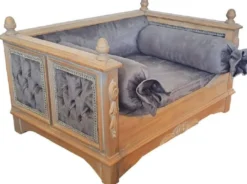 Casa Padrino Barock Hundebett Grau / Naturfarben - Prunkvolles Antik Stil Hundebett - Handgefertigte Hunde Möbel im Barockstil - Antik Stil Tiermöbel - Barock Tiermöbel