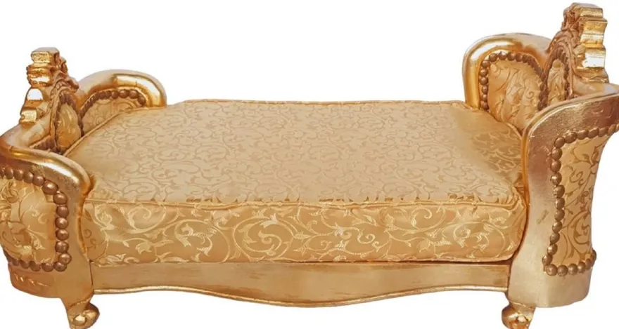 Casa Padrino Barock Hundebett Gold Muster / Gold - Handgefertigtes Antik Stil Hundebett - Prunkvolle Hunde Möbel im Barockstil - Antik Stil Tiermöbel - Barock Tiermöbel