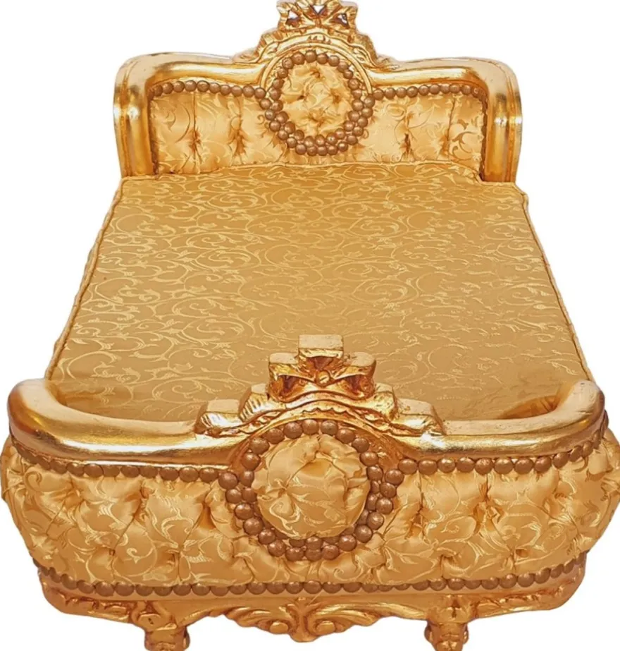 Casa Padrino Barock Hundebett Gold Muster / Gold - Handgefertigtes Antik Stil Hundebett - Prunkvolle Hunde Möbel im Barockstil - Antik Stil Tiermöbel - Barock Tiermöbel