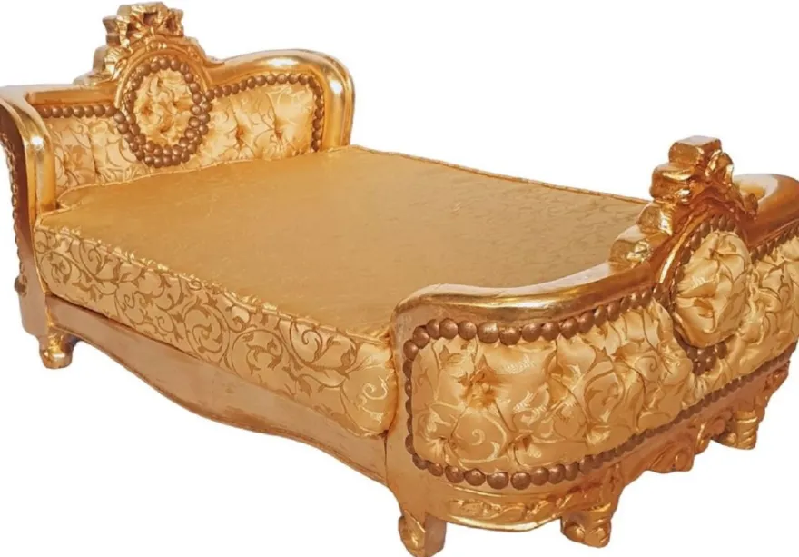 Casa Padrino Barock Hundebett Gold Muster / Gold - Handgefertigtes Antik Stil Hundebett - Prunkvolle Hunde Möbel im Barockstil - Antik Stil Tiermöbel - Barock Tiermöbel