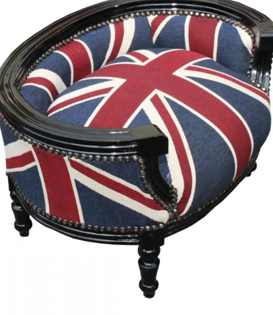 Casa Padrino Barock Hunde & Katzen Sofa Union Jack/Schwarz - Hundebett & Katzenbett 71,5 x 53 x 41 cm