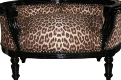 Casa Padrino Barock Hunde & Katzen Sofa im Leoparden-Design / Schwarz, Länge 71,5 cm, Breite 53 cm, Höhe 41 cm