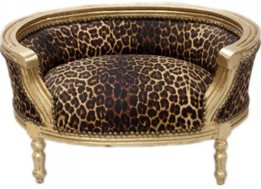 Casa Padrino Barock Hunde & Katzen Sofa im Leopardenmuster Gold 71,5 x 53 x 41 cm