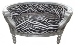 Casa Padrino Barock Hunde & Katzen Sofa im Zebra Design mit silbernem Rahmen, 71,5 x 53 x 41 cm
