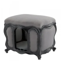 Casa Padrino Barock Hunde & Katzen Haus Luxury in Grau/Schwarz - Massivholz, Samtbezug, 60 x 50 x 50 cm