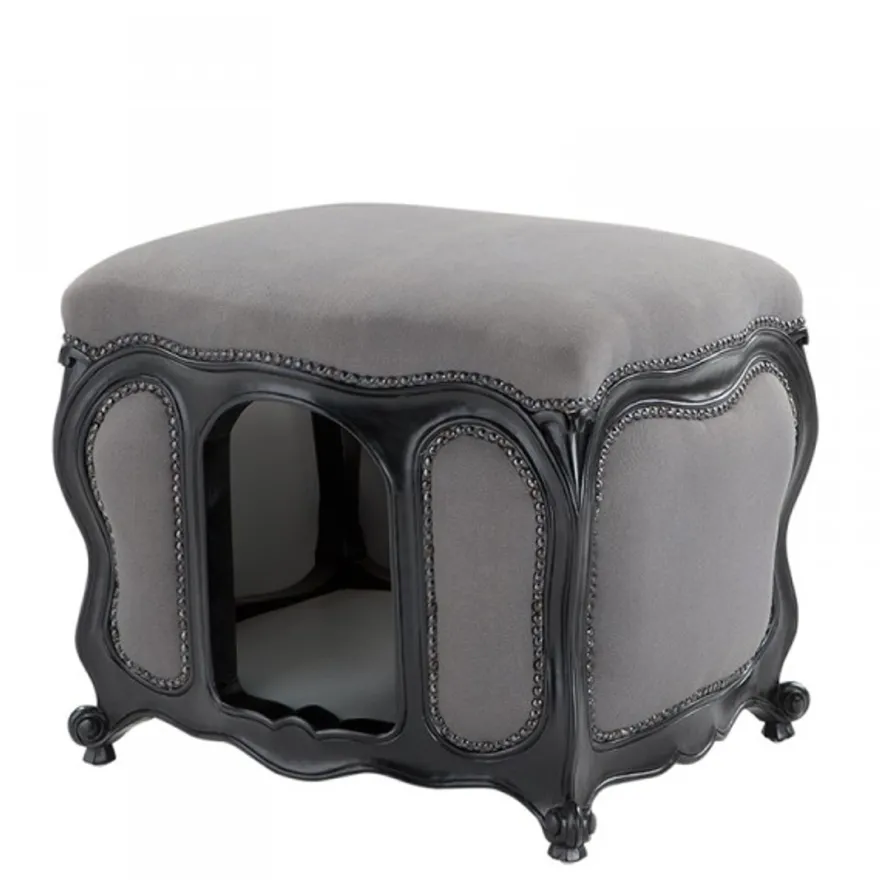 Casa Padrino Barock Hunde & Katzen Haus Luxury in Grau/Schwarz - Massivholz, Samtbezug, 60 x 50 x 50 cm