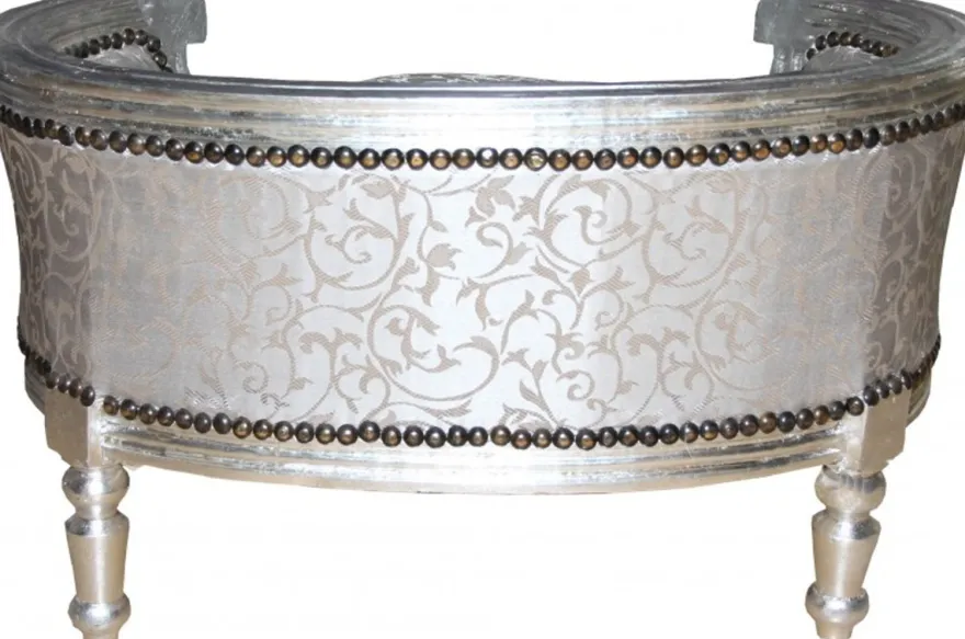 Casa Padrino Barock Hunde & Katzen Sofa - Luxuriöser Hundesessel in Silber, Grau gemustert, 71,5 x 53 x 41 cm