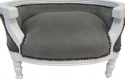 Casa Padrino Barock Hunde & Katzen Sofa im Antik Stil Grau/Weiss 71,5 x 53 x 41 cm