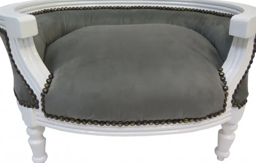 Casa Padrino Barock Hunde & Katzen Sofa im Antik Stil Grau/Weiss 71,5 x 53 x 41 cm