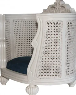Casa Padrino Barock Hunde & Katzen Sofa im Antik Stil Creme / Blau 62 x 60 x 40 cm
