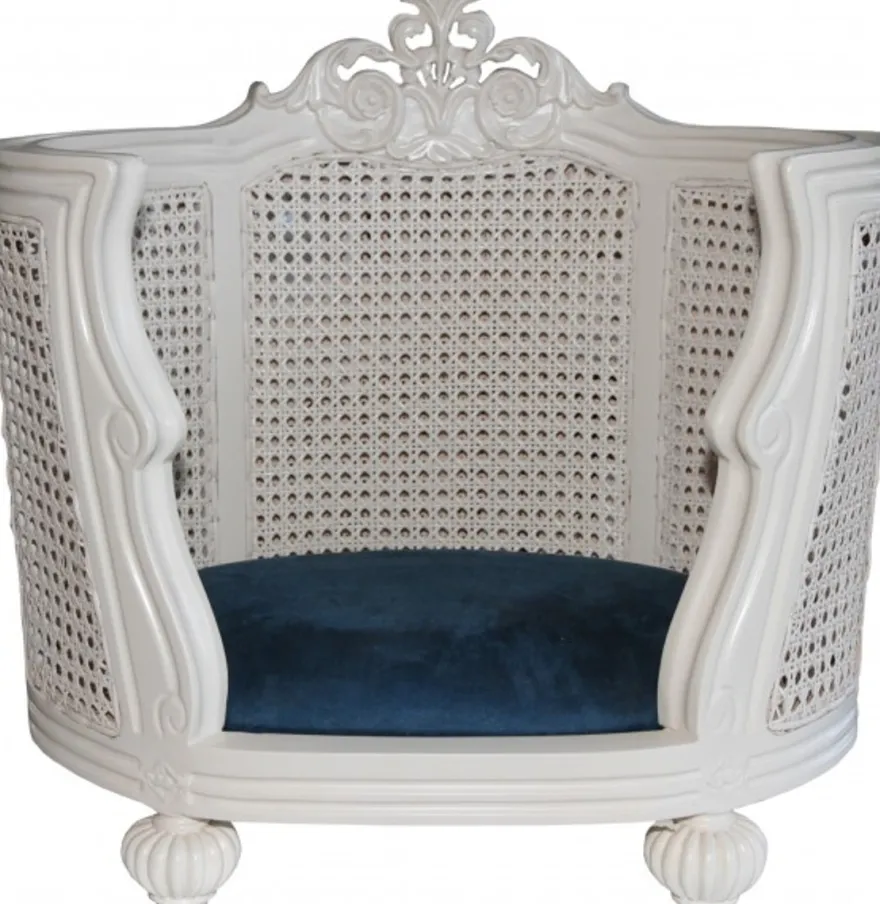 Casa Padrino Barock Hunde & Katzen Sofa im Antik Stil Creme / Blau 62 x 60 x 40 cm