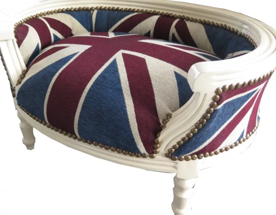 Casa Padrino Barock Hunde & Katzen Sofa Union Jack / Creme - Luxus Haustierbett - 71,5 x 53 x 41 cm