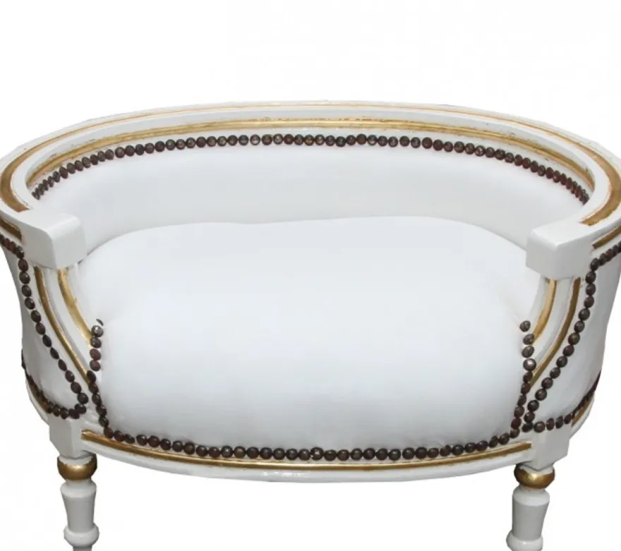Casa Padrino Barock Hunde & Katzen Sofa im Antik Stil, Weiss / Gold, 71,5 x 53 x 41 cm