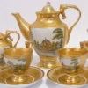 Casa Padrino Barock Kaffeeservice Gold / Mehrfarbig H. 19,5 cm - Edles Porzellan Geschirr