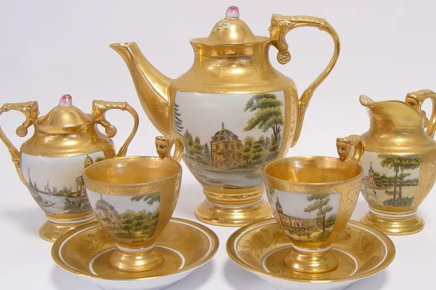 Casa Padrino Barock Kaffeeservice Gold / Mehrfarbig H. 19,5 cm - Edles Porzellan Geschirr