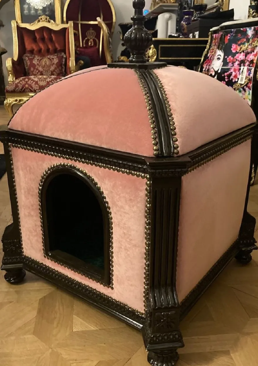 Casa Padrino Barock Katzenhaus Rosa / Dunkelbraun - Prunkvoller Katzen Tempel im Barockstil - Handgefertigtes Barockstil Katzenbett - Barock Katzen Möbel - Barock Tiermöbel