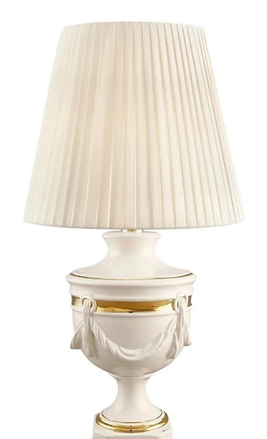Casa Padrino Barock Keramik Tischleuchte Elfenbeinfarben / Gold Ø 35 x H. 60 cm - Barock Wohnzimmer Lampe
