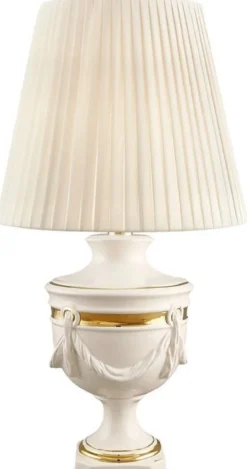 Casa Padrino Barock Keramik Tischleuchte Elfenbeinfarben / Gold Ø 45 x H. 90 cm - Barock Wohnzimmer Lampe