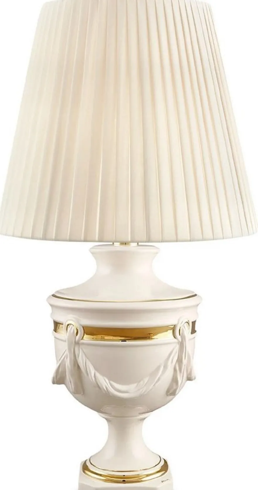 Casa Padrino Barock Keramik Tischleuchte Elfenbeinfarben / Gold Ø 45 x H. 90 cm - Barock Wohnzimmer Lampe