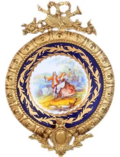 Casa Padrino Barock Keramik Wandbild mit verziertem Rahmen Mehrfarbig / Dunkelblau / Gold 28 cm - Barock Wanddeko