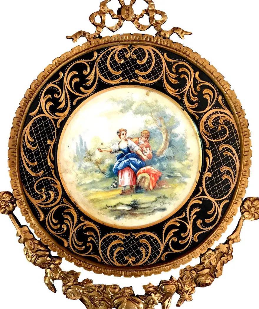 Casa Padrino Barock Keramik Wandbild mit verziertem Rahmen 38 x 32 cm - Barock Wanddeko Wandteller Antik Stil