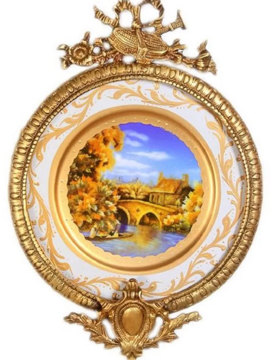 Casa Padrino Barock Keramik Wandbild mit verziertem Rahmen Mehrfarbig / Weiß / Gold 28 cm - Barock Wanddeko