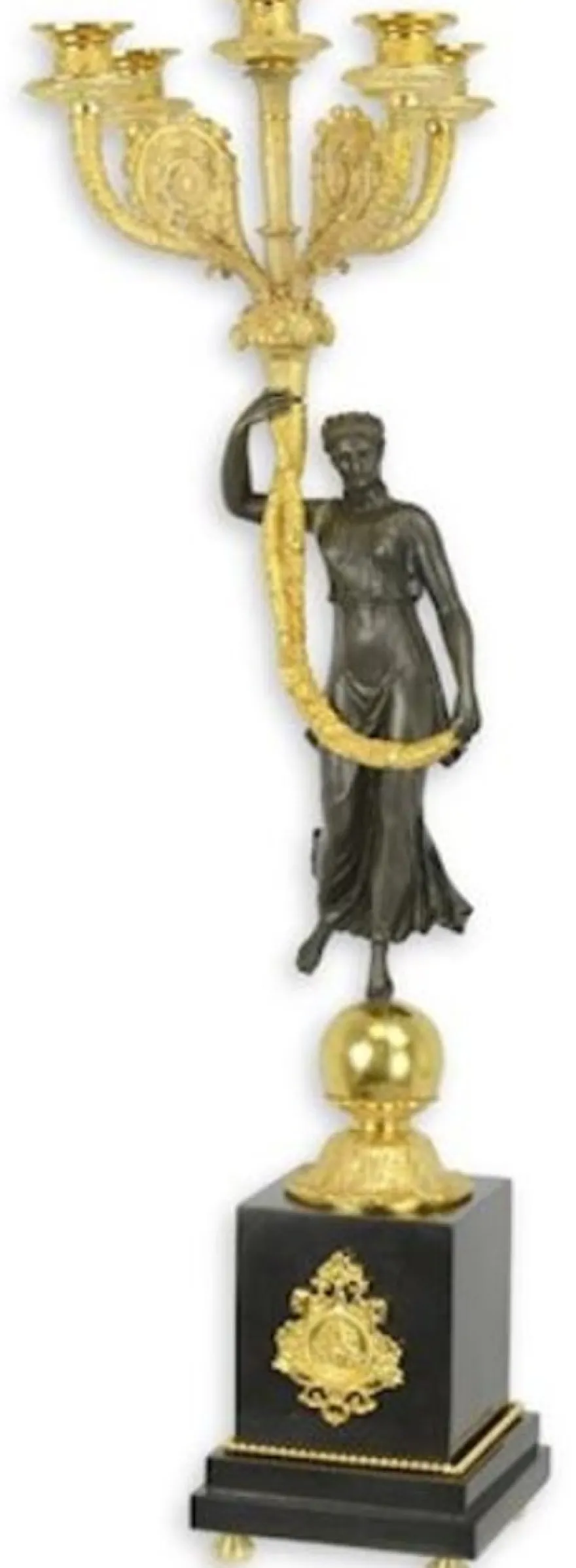 Casa Padrino Barock Kerzenhalter mit dekorativer Bronzefigur und Marmorsockel 26,5 x 26,5 x H. 68,5 cm - Eleganter 5 flammiger Kerzenständer - Deko Accessoires im Barockstil