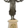Casa Padrino Barock Kerzenhalter mit dekorativer Bronzefigur und Marmorsockel 29,5 x 19,5 x H. 53,2 cm - Eleganter 2 flammiger Kerzenständer - Wohnzimmer Deko Accessoires