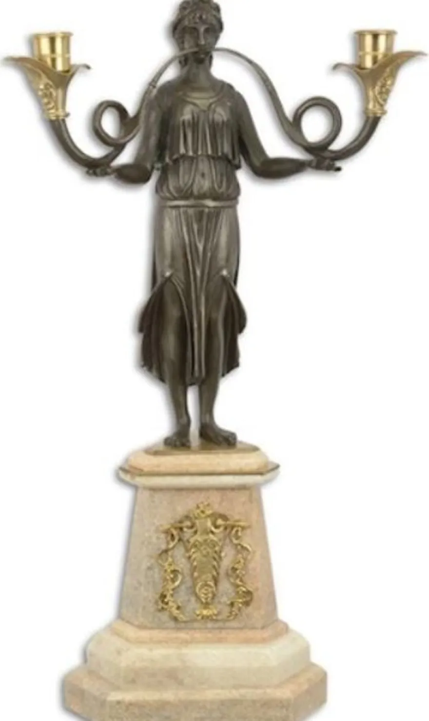 Casa Padrino Barock Kerzenhalter mit dekorativer Bronzefigur und Marmorsockel 29,5 x 19,5 x H. 53,2 cm - Eleganter 2 flammiger Kerzenständer - Wohnzimmer Deko Accessoires