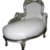 Casa Padrino Barock Kinder Chaiselongue Weiß / Silber - Barock Möbel