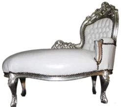 Casa Padrino Barock Kinder Chaiselongue Weiß / Silber - Barock Möbel