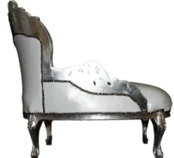Casa Padrino Barock Kinder Chaiselongue Weiß / Silber - Barock Möbel