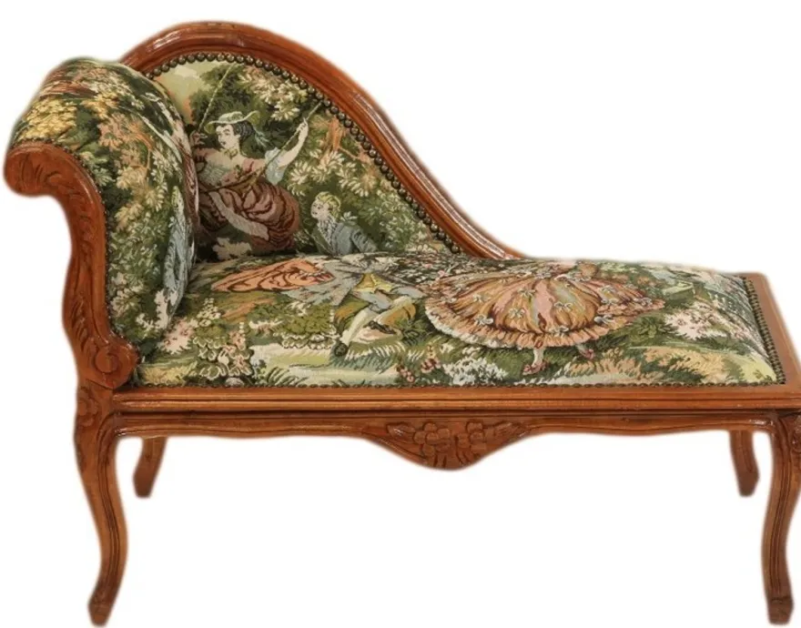 Casa Padrino Barock Kinder Chaiselongue Mod2 Gobelin Braun 109 x 49 x 72 cm - Antik Stil